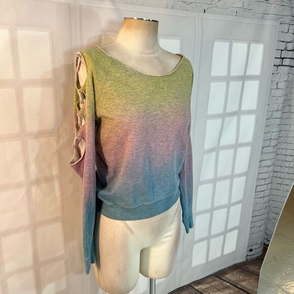 🔥🔥5 for $25🔥🔥 Venus Multicolor Ombre Cutout Long Sleeve Colorful Sweatshirt - Picture 2 of 8
